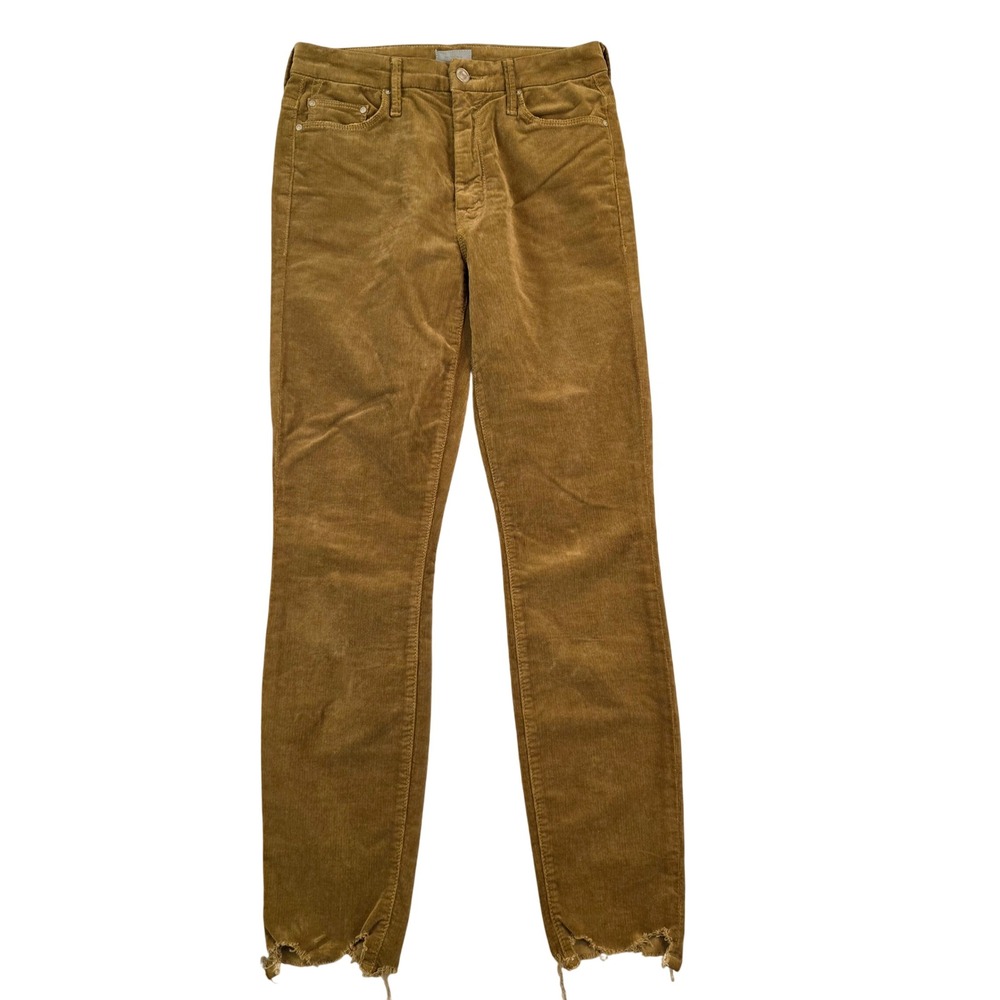 MOTHER High Waisted Looker Ankle Chew Corduroy Pants Okra Mustard Tan 26